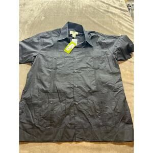 Mojito Collection Men's Black 4 Pockets Short Sleeve Cuban Guayabera Size XL NWT